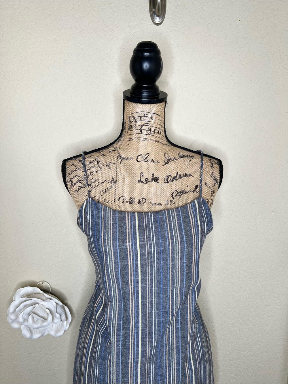 NTM: American Threads Blue Striped Tie Back Mini Dress Open Back Size Large - Picture 4 of 15